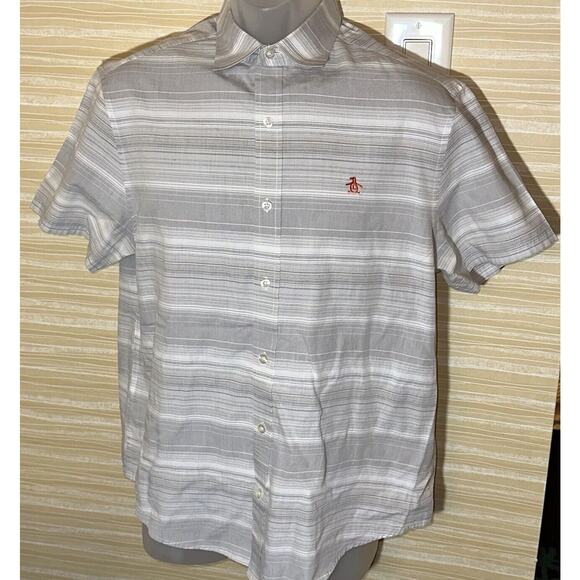 Original Penguin Men's Grey Striped Classic Fit Short Sleeve Shirt M 0596 - Picture 2 of 6